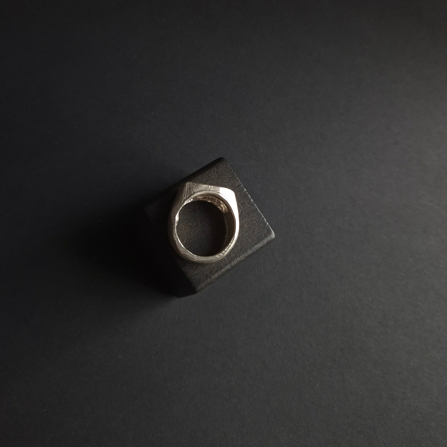 Sculptural silver flat-top signet ring