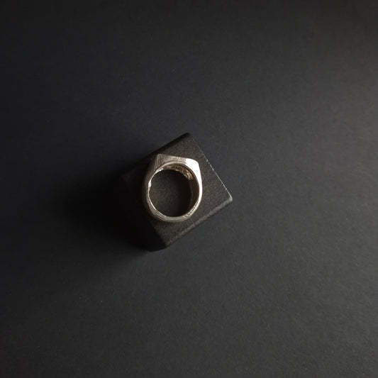 Sculptural silver flat-top signet ring