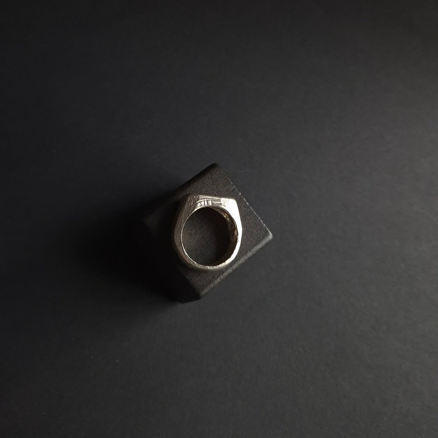 Sculptural silver flat-top signet ring