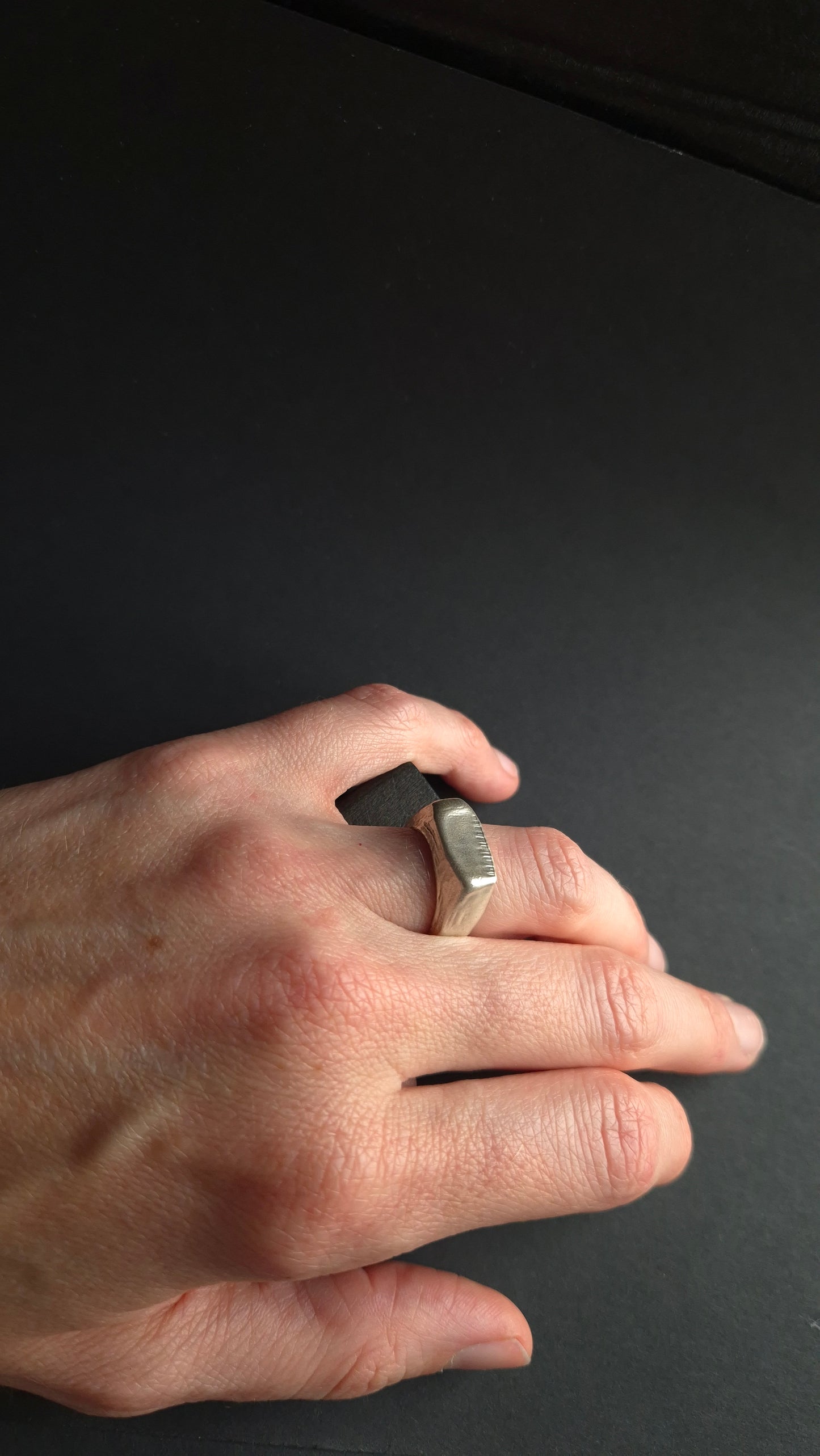 Sculptural silver flat-top signet ring