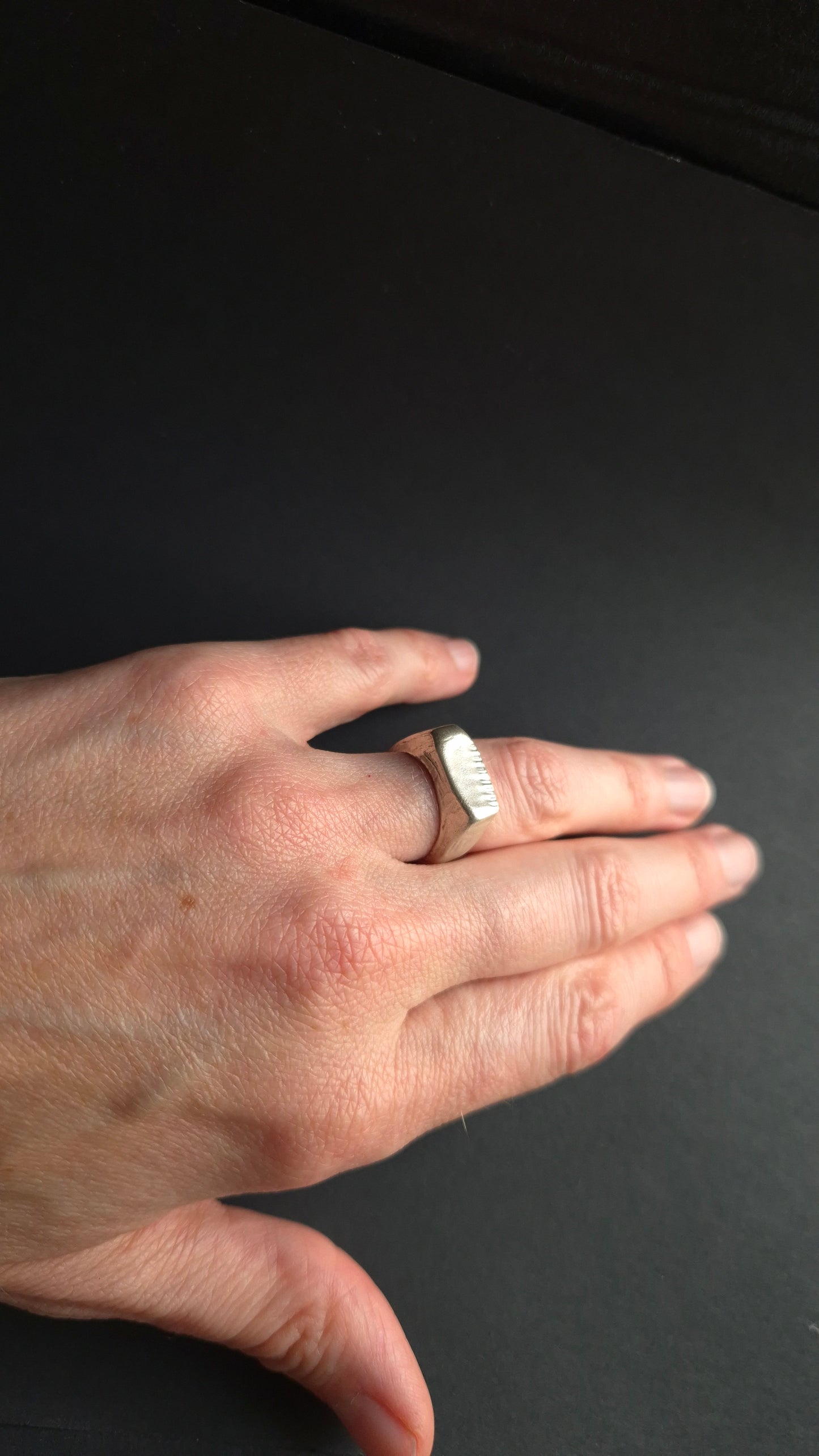 Sculptural silver flat-top signet ring