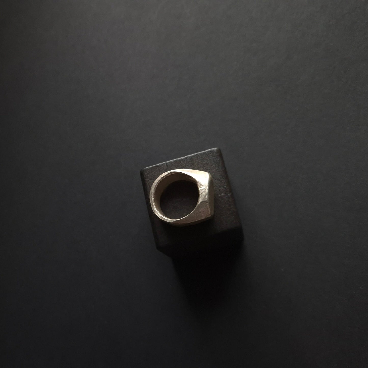Sculptural silver flat-top signet ring, small size