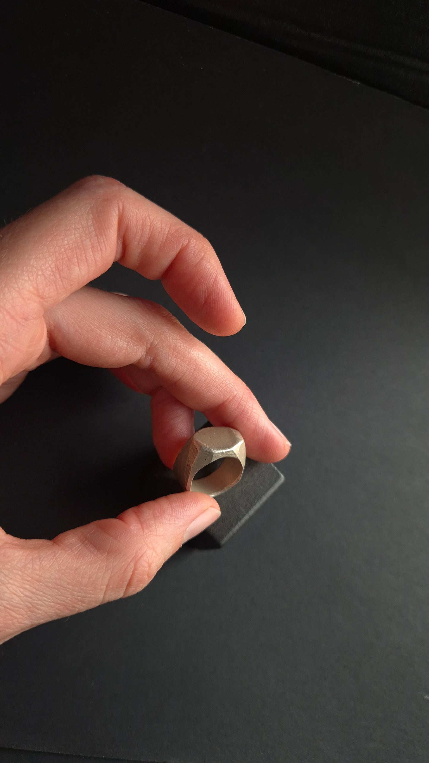 Sculptural silver flat-top signet ring, small size