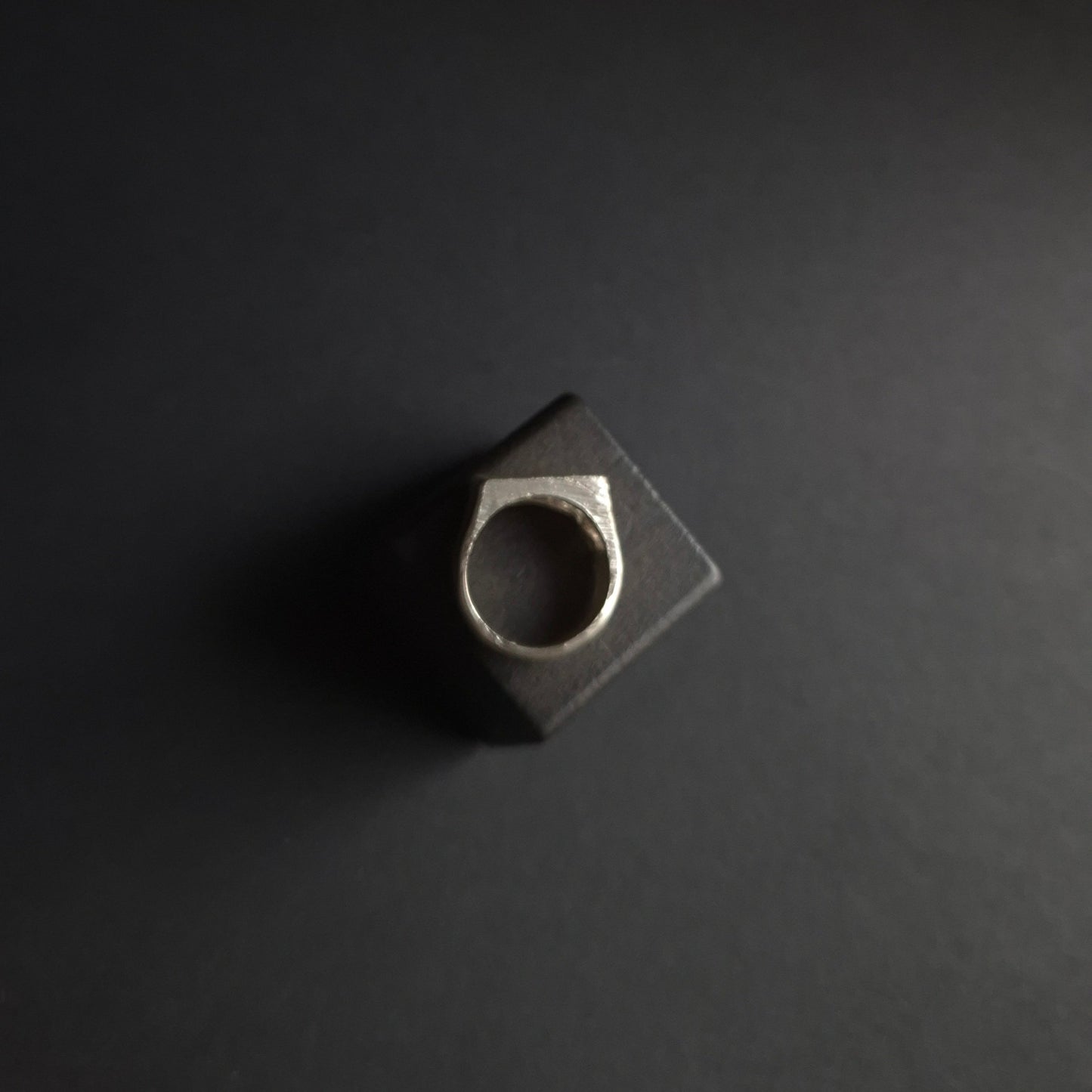 Sculptural silver flat-top signet ring