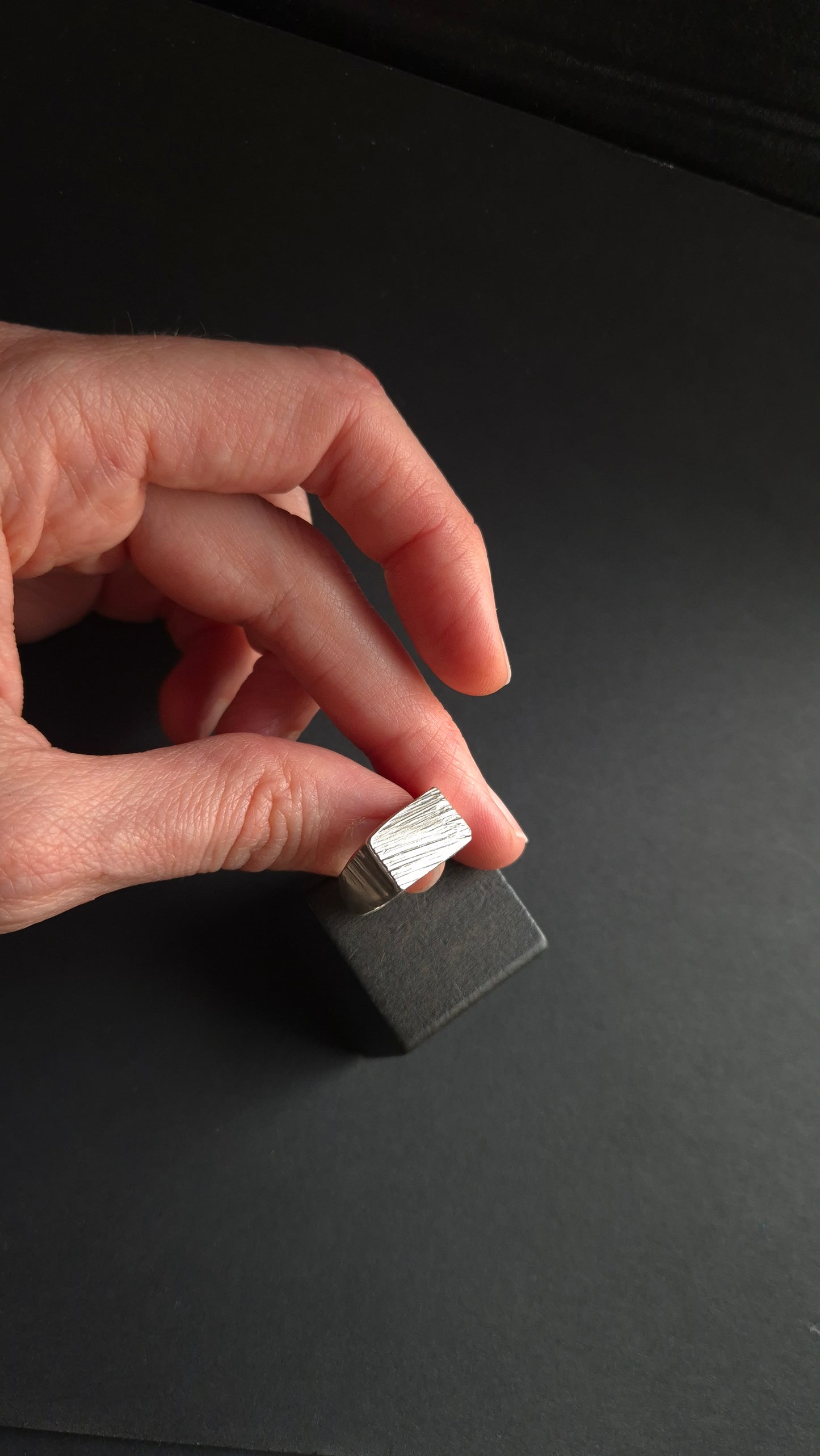 Sculptural silver flat-top signet ring