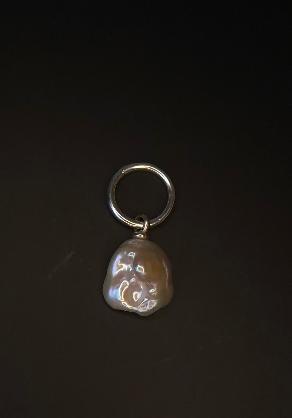 Baroque Keshi Pearl Pendant with Large Silver Ring